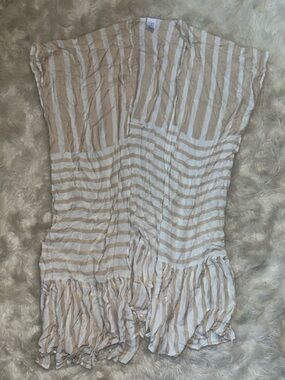 Time and Tru Beige & White Striped Ruffle Cover-Up